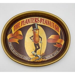 Rare Mr. Peanut Serving Tray Metal 15" Wide Gold Trim - Excellent Condition